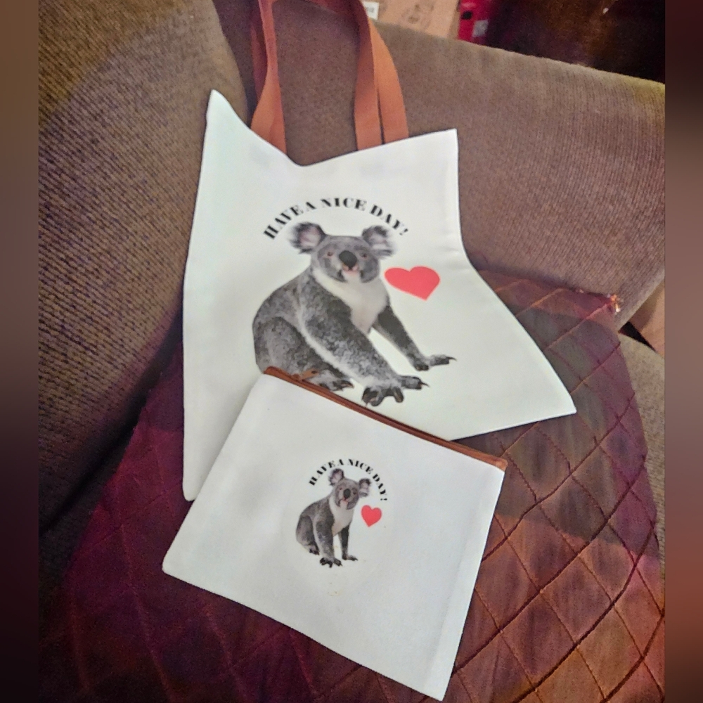 Koala Print Tote and Pouch Set
